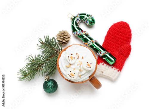 Cup with snowmen made of ta...