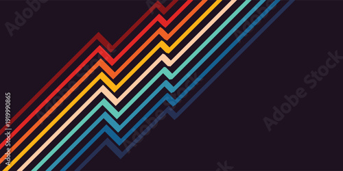 Abstract 1970's background design in futuristic retro style with colorful lines. Vector illustration.