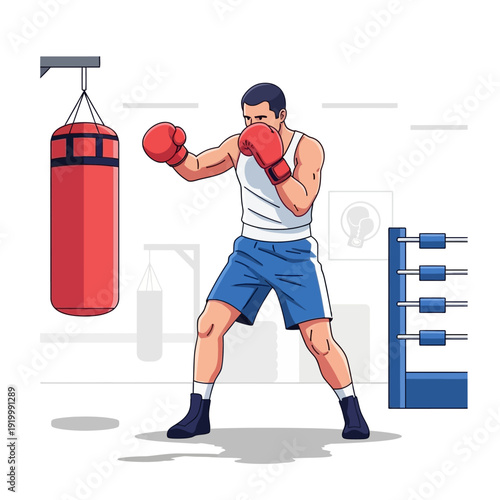 Boxer Training With Punching Bag in Gym