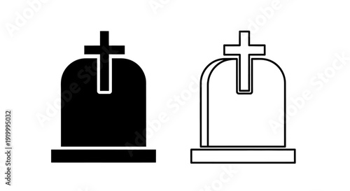 Christian grave tombstone with cross symbols on the tombstone, black and white Vector