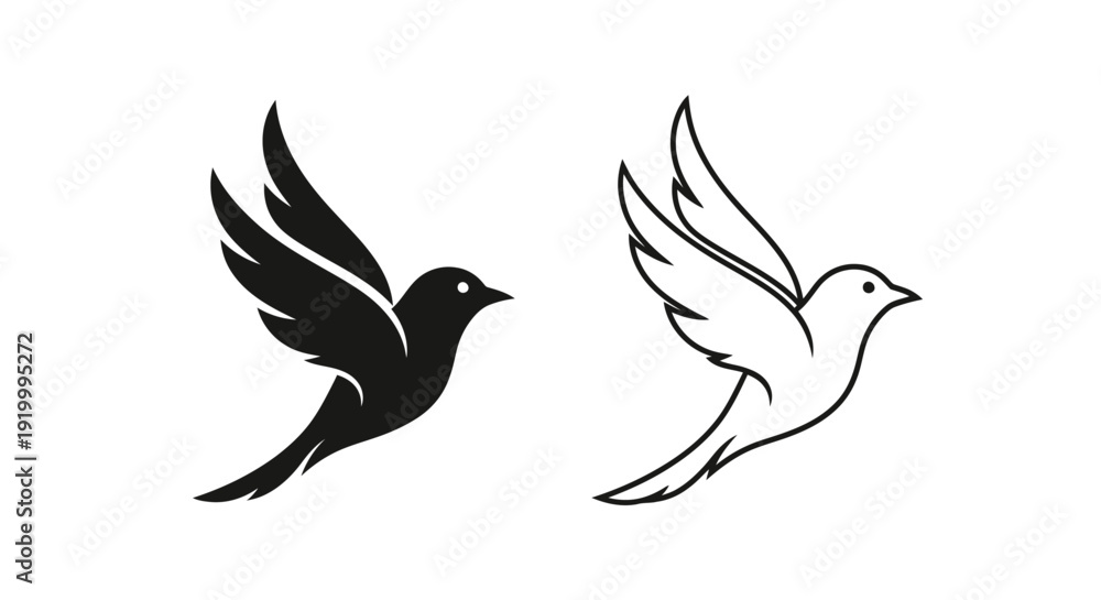 Obraz premium Black and white bird silhouettes flying side by side vector illustration Vector