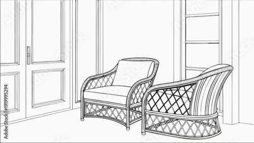 Elegant Rattan Armchairs on a Patio A Relaxing Outdoor Scene.