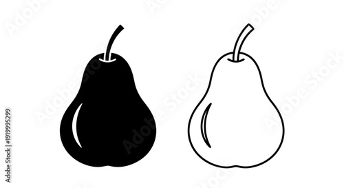 Black and white pear illustration, minimalist fruit drawing, simple pear sketch, monochrome pear art Vector