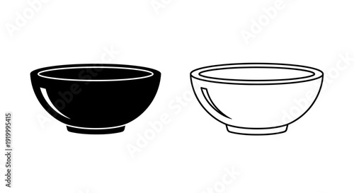 Black and white ceramic bowls, simple and elegant, minimalist design, set of two Vector