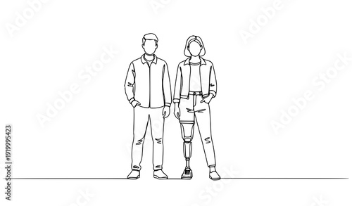 Continuous Line Inclusive People Illustration for Disability Rights Awareness Concept