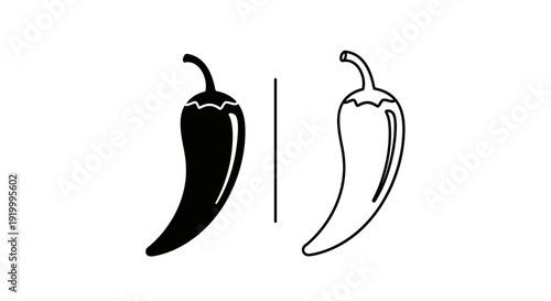 Two different types of chili peppers isolated on white background - stock illustration Vector