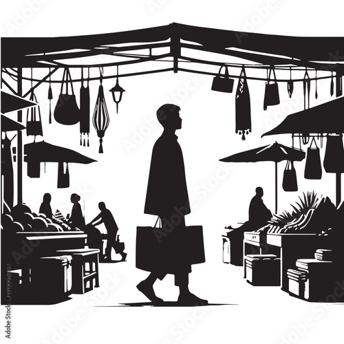 Black Market shopping Silhouette Vector, High Quality Illustration on White Background