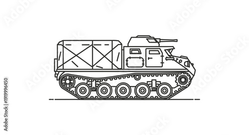 Military Armored Personnel Carrier Vehicle Line Art Illustration