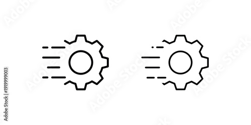 Speed gear icon set in outline style representing fast processing rapid manufacturing efficient mechanical performance and automated industrial workflow