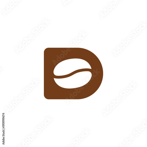 A brown stylized letter D logo with a white coffee bean shape integrated into its design.