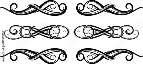 black and white ornamental swirl designs on white background for graphic resources