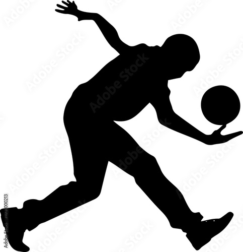 A black silhouette of a man playing basketball in a dynamic pose