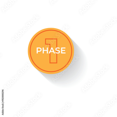 Orange circular icon with 'PHASE 1' text, representing the first stage or step in a process, with a subtle shadow on a white background.