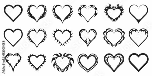 Collection of diverse heart shapes simple ornate and stylized designs