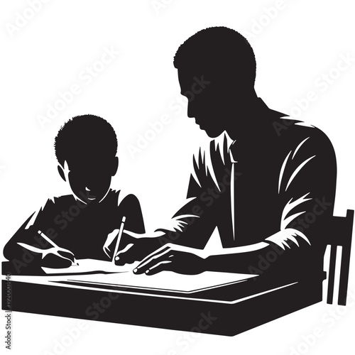 Black Parent checking Silhouette Vector, High Quality Illustration on White Background