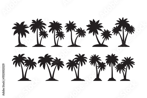Set of Black Palm Tree Silhouettes – Tropical Coconut Trees Vector Collection
