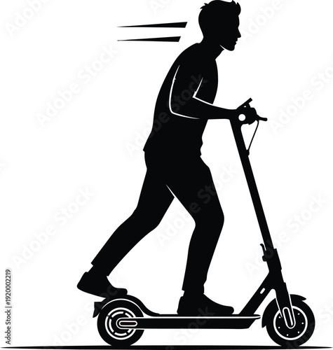 a silhouette of a man riding an electric scooter demonstrating modern urban transportation and a quick commute style high quality professional