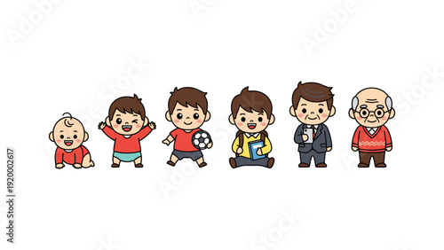 Simple illustration of a person from baby to old age, showcasing various life stages in a minimalist style