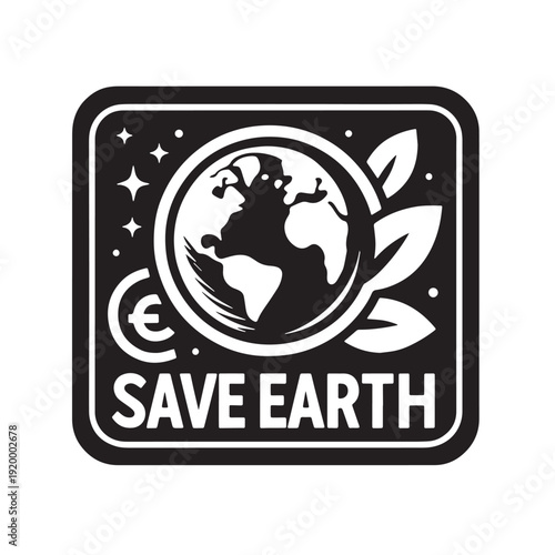 Black Save earth sign Silhouette Vector, High Quality Illustration on White Background