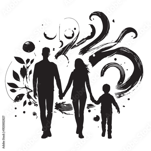 Black Green energy family Silhouette Vector, High Quality Illustration on White Background