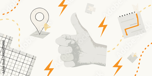 Illustration depicting success location and fast progress with a thumbs up