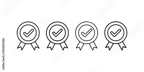 Award badge icons with checkmark symbol set vector illustration for best quality