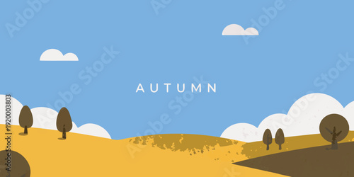 Minimalist illustration of an autumn landscape with trees and clouds
