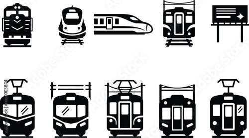 Quadro em tela a collection of various black and white train icons representing different types