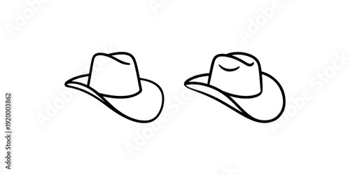 Two cowboy hats stylized icons in line art and simple outline vector on white background western wear fashion accessory concept
