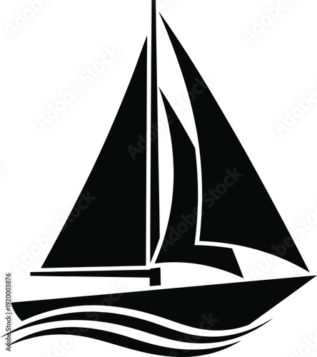 a striking silhouette of a sailboat gliding across the water showcasing its elegant sails and hull design in black high quality