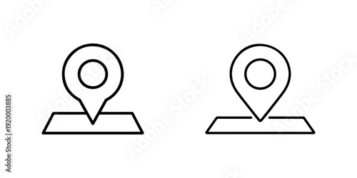 Location pin icon showing map marker on a simple ground surface for navigation and finding places on map simple outline vector