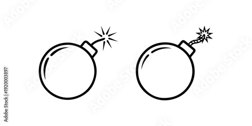 Cartoon bomb icon with lit fuse exploding or about to explode danger symbol simple line art vector graphic