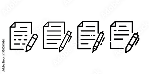 Writing and signing document with pen set icon collection vector illustration