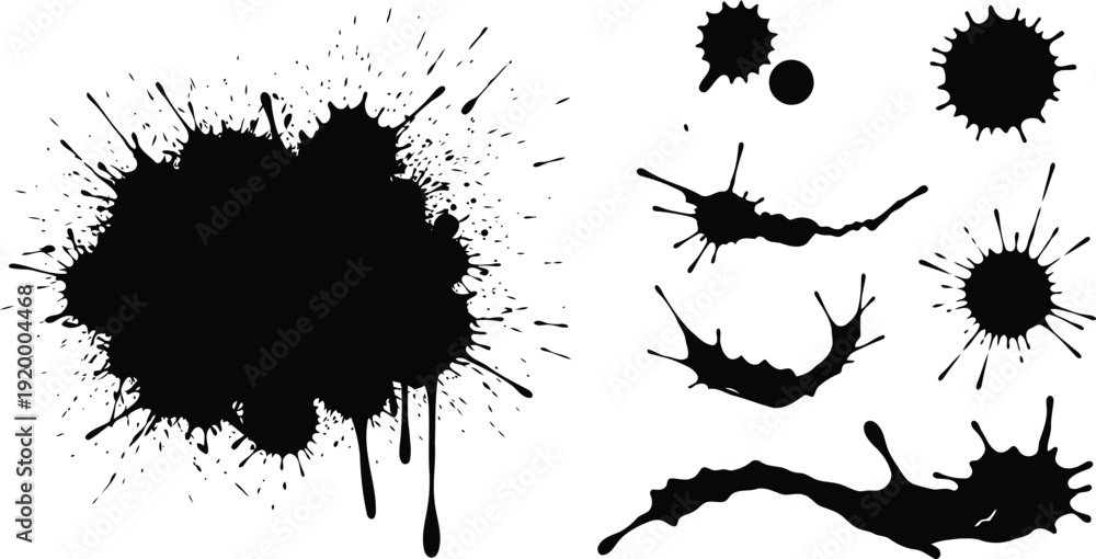 Naklejka premium Ink splatters and splotches on white background