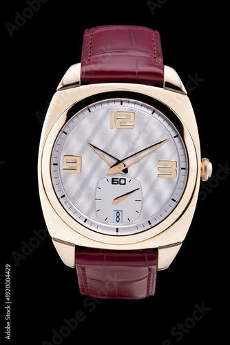 Luxury Classic Wrist Watch with Leather Strap Isolated