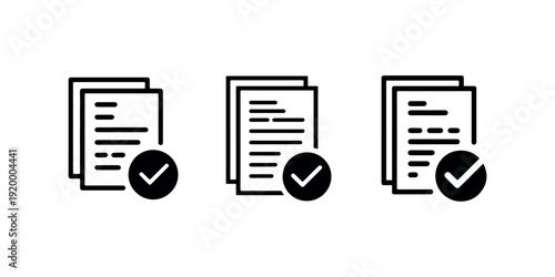 Three document icons with checkmarks representing completed tasks or approved forms in a clean and simple line art style