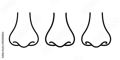 Human nose outline icon set featuring three variations of nasal shapes for cosmetic surgery anatomy medical illustration and beauty treatment visualization