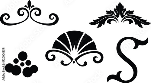 set of black and white ornamental design elements for graphic design