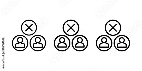 Rejected group member icon set showing human profiles with cross symbol representing team exclusion dismissal blocked users and social media restriction