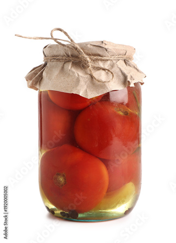 Glass jar with tasty canned...