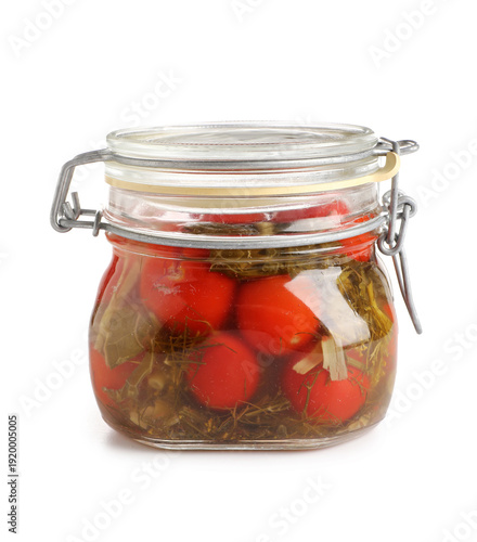 Glass jar with tasty canned...