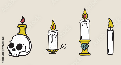 Candles set, holder candle, plain candle, skull candle, medieval vibe, boho mystical witchy hand drawn style