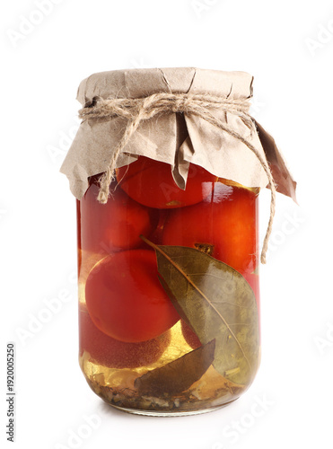 Glass jar with tasty canned...