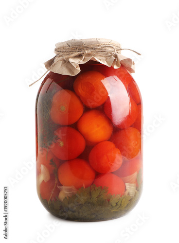 Glass jar with tasty canned...