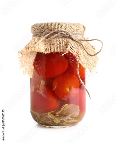 Glass jar with tasty canned...