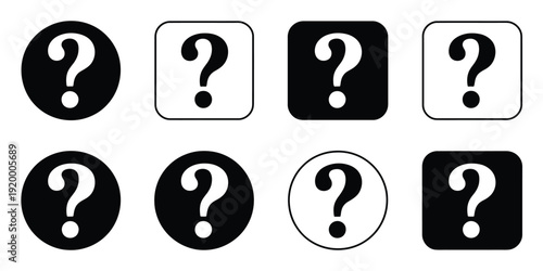 Set of Question Mark Symbols for Help, FAQ, Uncertainty and Unknown Concepts, User Interface Icons for Support, Error States and Problem Solving