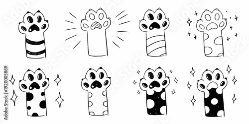 Collection of cute cartoon animal paw prints with varying patterns