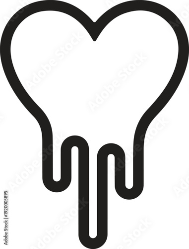 A black line art illustration of a tooth with a heart shape and a dripping effect on a white background