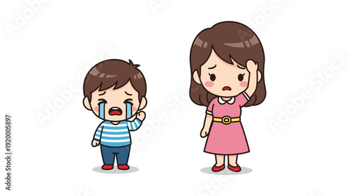 Cartoon illustration of a sad boy and girl standing together, both crying