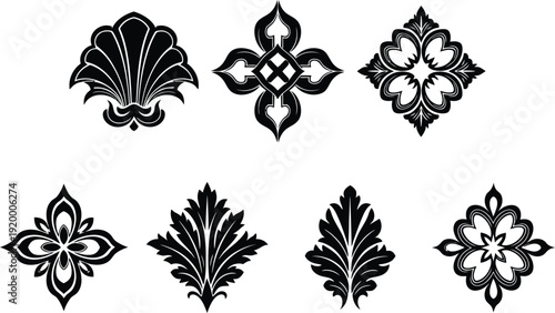 seven decorative floral patterns on white background